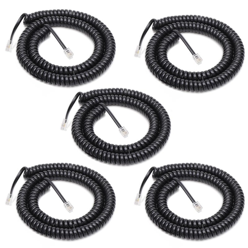 Uvital 5 Pack Phone Cord for Landline, Coiled 1.4Ft / Uncoiled 8Ft Telephone Handset Cord for RJ9/RJ10/RJ22 4P4C, Phone Cable, Black - Image 1